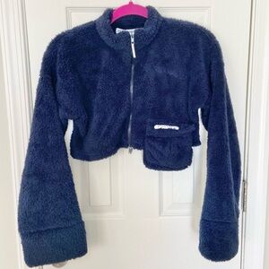 My Mum Made It NEW Dark Blue Sherpa Shag Cropped Jacket Size XS-S